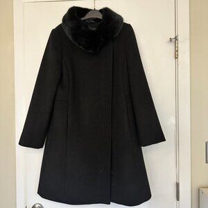 Talbots Black Wool Coat with Faux Fur Collar Size 4